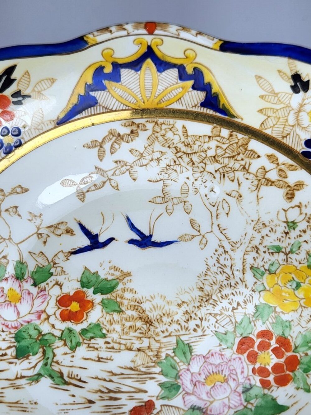 Vintage Noritake Pedestal Bowl Cherry Blossom Mark Imari Cobalt Blue Gold 6 1/4 - Picture 3 of 12